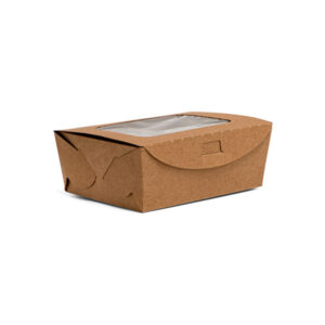 Natural Kraft 500ml Deli Salad Box with PLA Window (50 Per Pack)